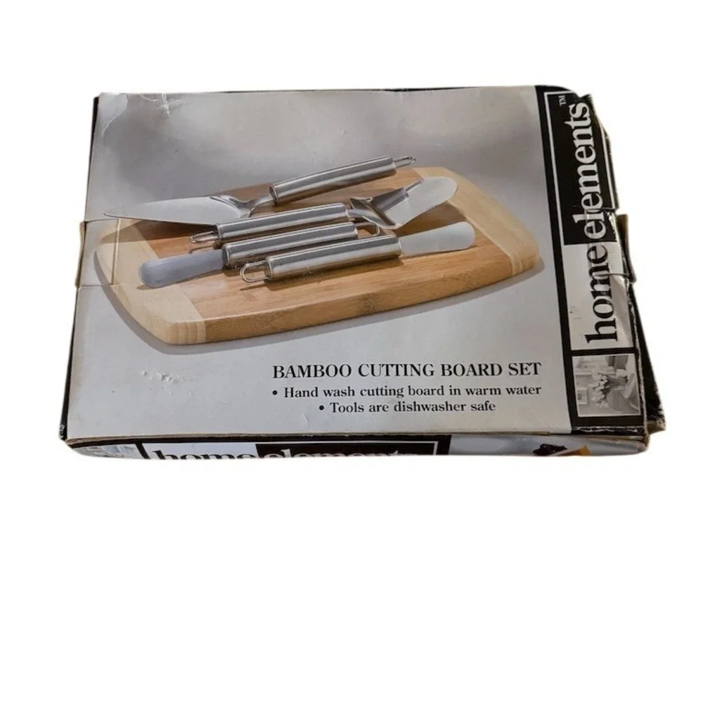 Home Elements Cutting Board Set w/ 4‎ Cheese Tools Brown Rectangle 12.5x8 bamboo